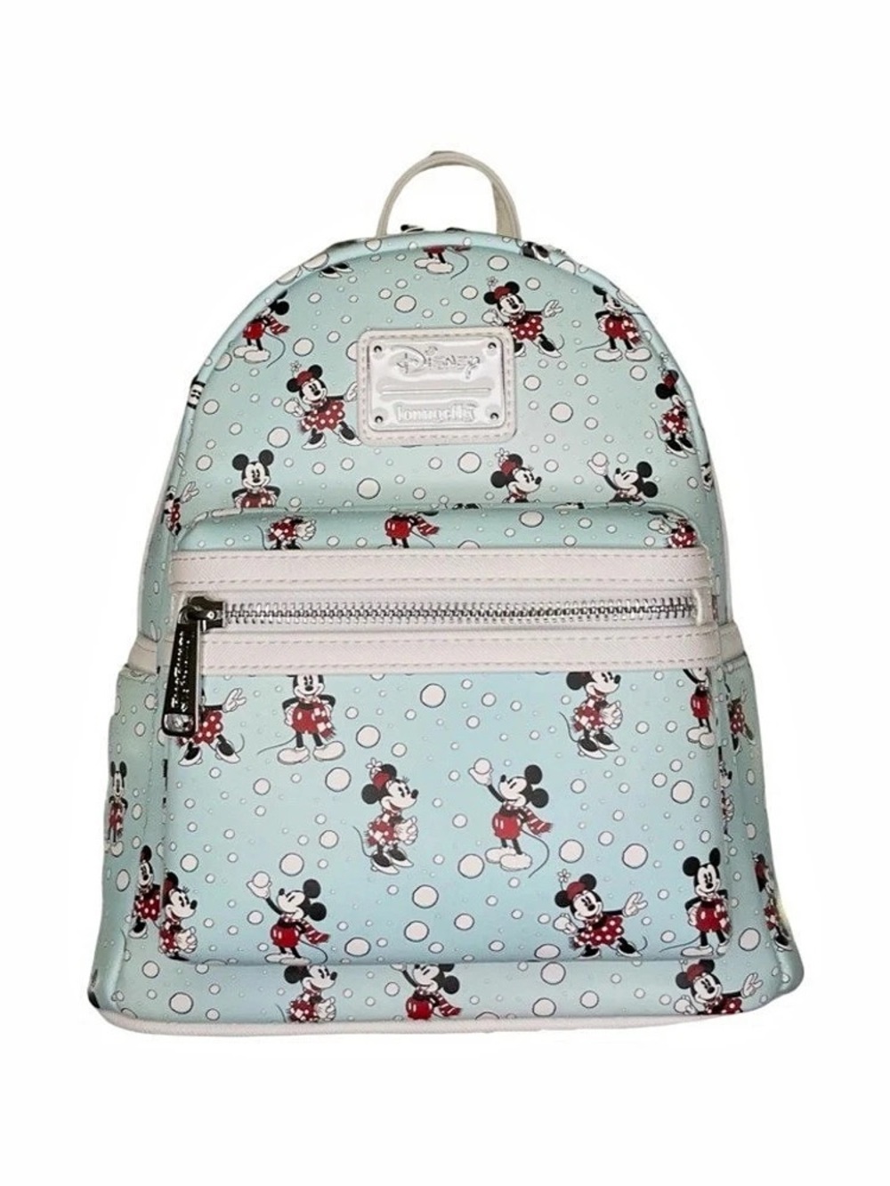 Loungefly Disney Mickey and Minnie Mouse Snow Globe Mini Backpack Green & Gray